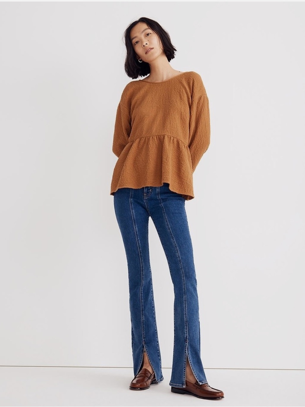 Madewell Lightspun Peplum Open-Back Cotton Feminine Top